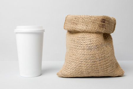 Coffee sack with a paper cup.の写真素材