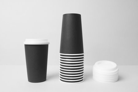 Black paper cups mockupの写真素材
