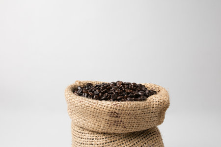 Coffee sack with coffee beansの写真素材