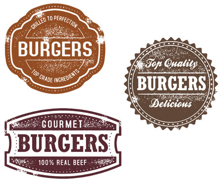 Vintage Style Burger Signs and Stampsのイラスト素材