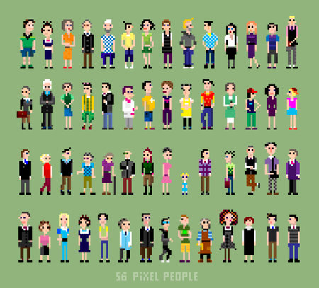 56 pixel people of all ages and professionsのイラスト素材