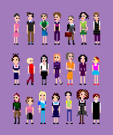 A collection of pixel people of different professionsのイラスト素材