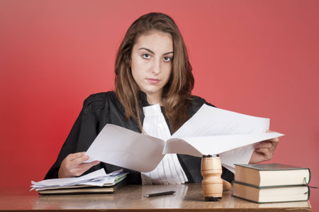 Young law school student reading filesの写真素材