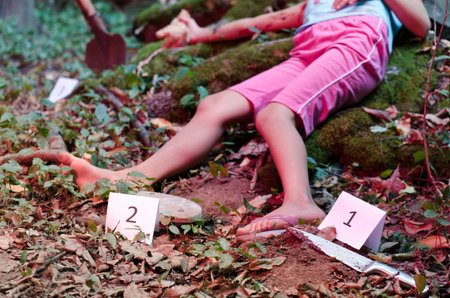 Marked  objects  on a crime sceneの写真素材