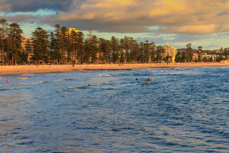 Morning swimmers Manly Beach Sydney Australiaの写真素材