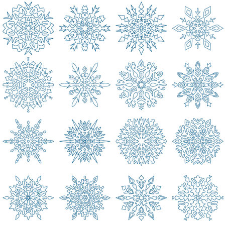 Flat design line snowflakes vector Christmas and new year decoration element set.のイラスト素材