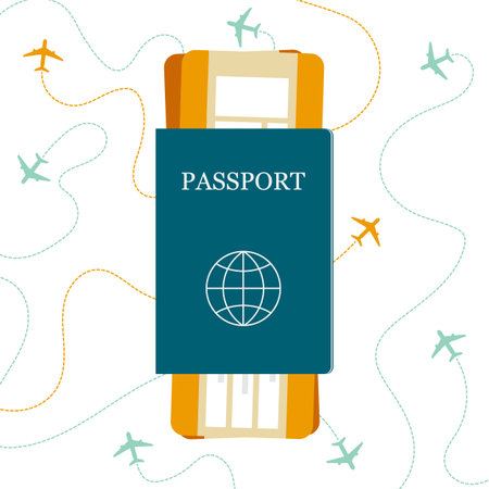 Passport with tickets icon vector illustration isolated on background. Concept icons travel and tourism. international passport flat illustration.のイラスト素材