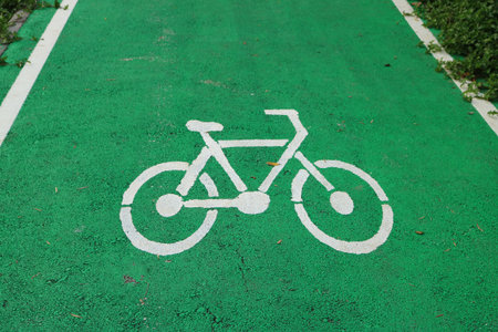 sign of bike lane in the parkの写真素材