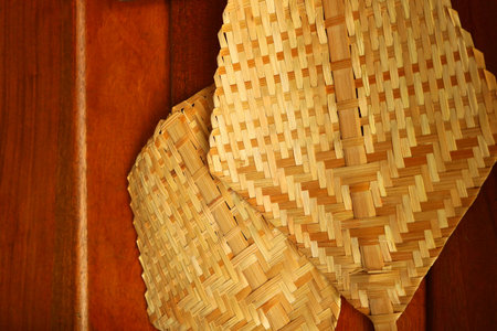 bamboo weave fan on board wallの写真素材