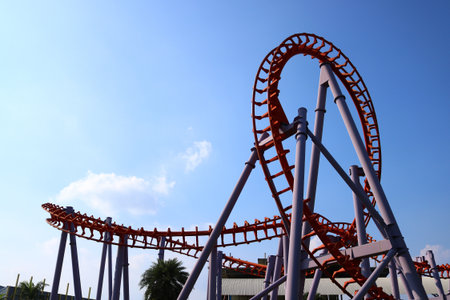 roller coaster with blue skyの写真素材