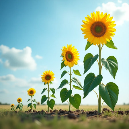 Sunflower field with blue sky background. Sunflower natural background.の素材