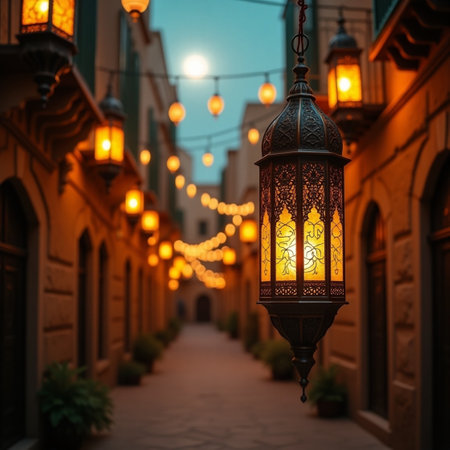 Street lanterns in the old city at night. Ramadan Kareemの素材