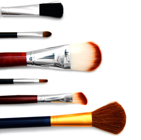 Cosmetic brushes. On a white background.の写真素材