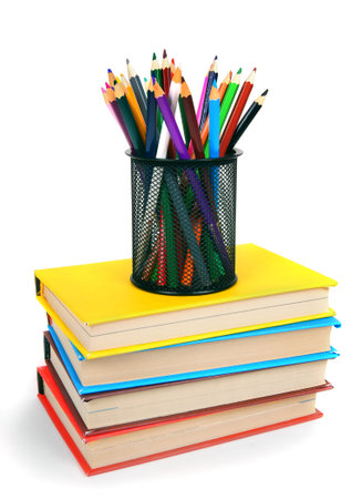 Books and pencils. On a white background.の写真素材