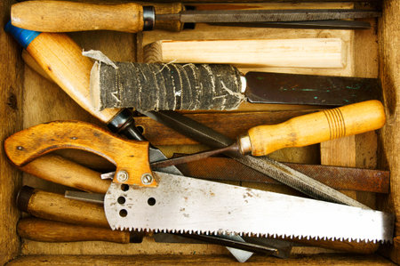 Old working tools. Working tools in an old box