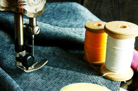 Sewing. The sewing machine and accessories.の写真素材