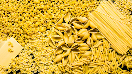 Pasta background . Mixed dried pasta . Top view.の写真素材