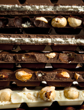 Different types of chocolate with almond and different nut.の写真素材