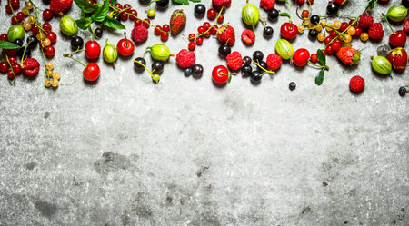 wild berries on the old stone table.