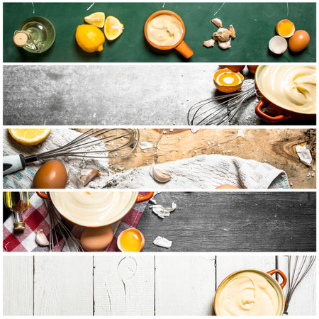 Food collage of mayonnaise.の写真素材