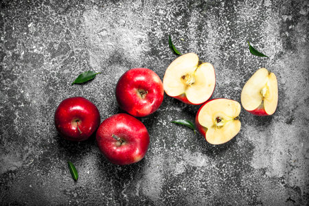 Fresh red apples. On a rustic background.の写真素材