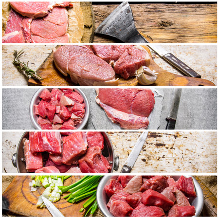 Food collage of raw meat .の写真素材
