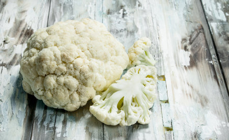 Juicy fresh cabbage. On a wooden background.の写真素材