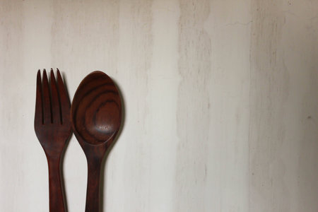 A wooden spoon and fork.の写真素材