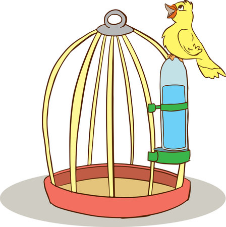Illustration of a Parrot in a Birdcage on a white backgroundのイラスト素材