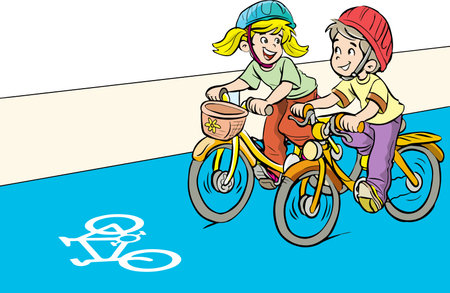 Children riding bike. Vector illustration in cartoon style. kids cycling.のイラスト素材
