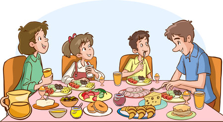 Illustration of a Family Enjoying a Meal at the Table.のイラスト素材