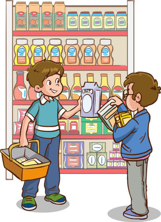 Illustration of a Man Buying Food in a Grocery Storeのイラスト素材