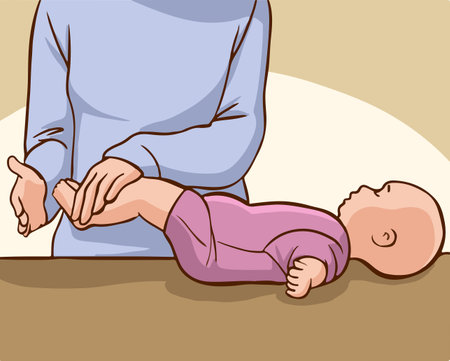 Illustration of a Newborn Baby Being Served by Her Motherのイラスト素材