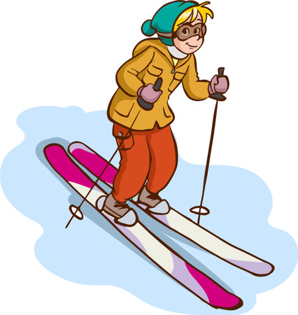 Illustration of a Girl Skier Skiing on a Winter Dayのイラスト素材