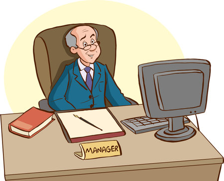 Illustration of a Senior Businessman Sitting at His Desk and Workingのイラスト素材