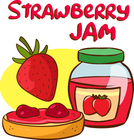 Illustration of a Strawberry Jam and a Strawberry Jam in a Jarのイラスト素材
