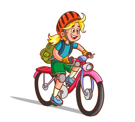 Mountain biker girl riding a bicycle. Cartoon vector illustration.のイラスト素材