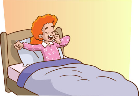 Illustration of a Girl Talking on the Phone While Lying in Her Bedのイラスト素材