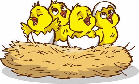 Easter chicks in nest. Vector clip art illustration with simple gradients. All in a single layer.のイラスト素材