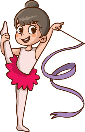Cute little ballerina with a ribbon. vector illustration.のイラスト素材
