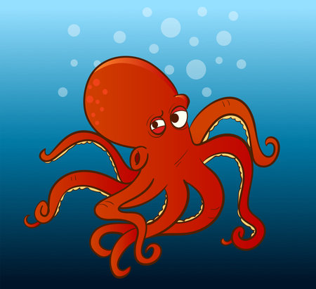 Octopus cartoon on blue background. vector illustration. eps 10.のイラスト素材