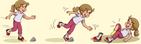 Vector illustration of a cartoon girl on roller skates in different posesのイラスト素材