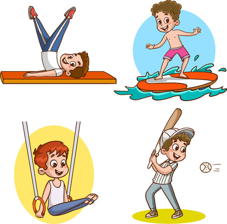 Vector Illustration Of Kids Making Sportのイラスト素材