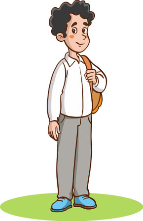 Illustration of a Teenage Boy Wearing School Uniform and Backpackのイラスト素材