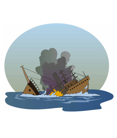 Image of the shipwreck on the sea. vector illustration.のイラスト素材