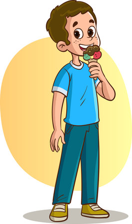 Illustration of a Boy Eating an Ice Cream in a Coneのイラスト素材