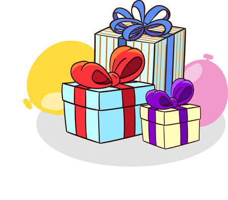 Illustration of a Colorful Gift Boxes with Ribbon and Bowのイラスト素材