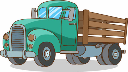 Illustration of a Pickup Truck with a Wooden Carriage on a White Backgroundのイラスト素材