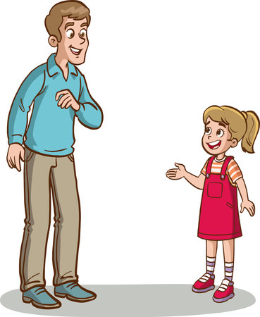 Illustration of a Little Girl Talking to Her Father While Wearing Apronのイラスト素材