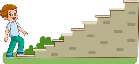 Illustration of a Little Boy Climbing a Staircase in the Parkのイラスト素材